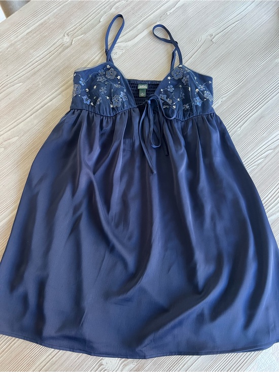 wild fable Other - Navy Embroidered Satin Chemise with Adjustable Spaghetti Straps